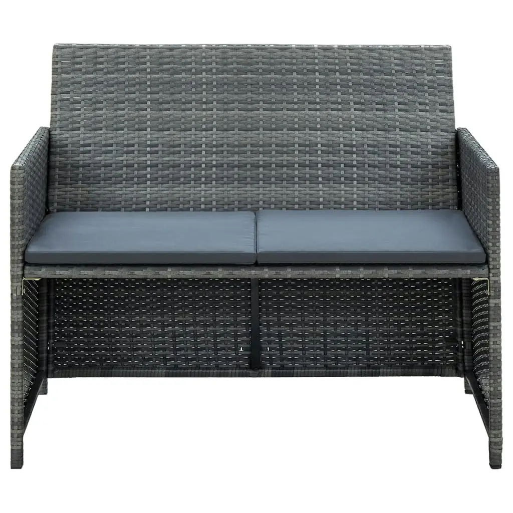 2 Seater Garden Sofa with Cushions Grey Poly Rattan 43912