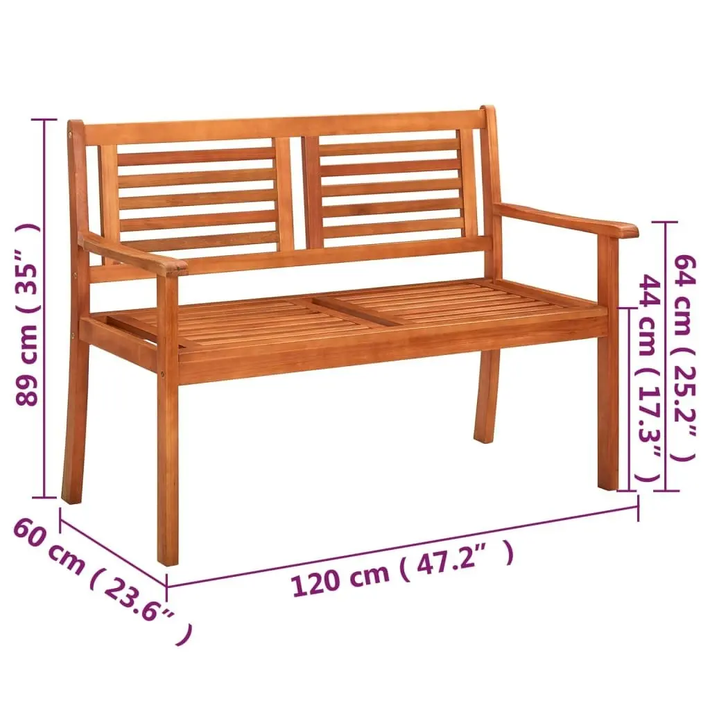 2-Seater Garden Bench with Cushion 120 cm Solid Eucalyptus Wood 3060969