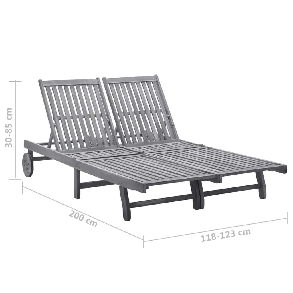 2-Person Garden Sun Lounger with Cushion Grey Solid Acacia Wood 3061390