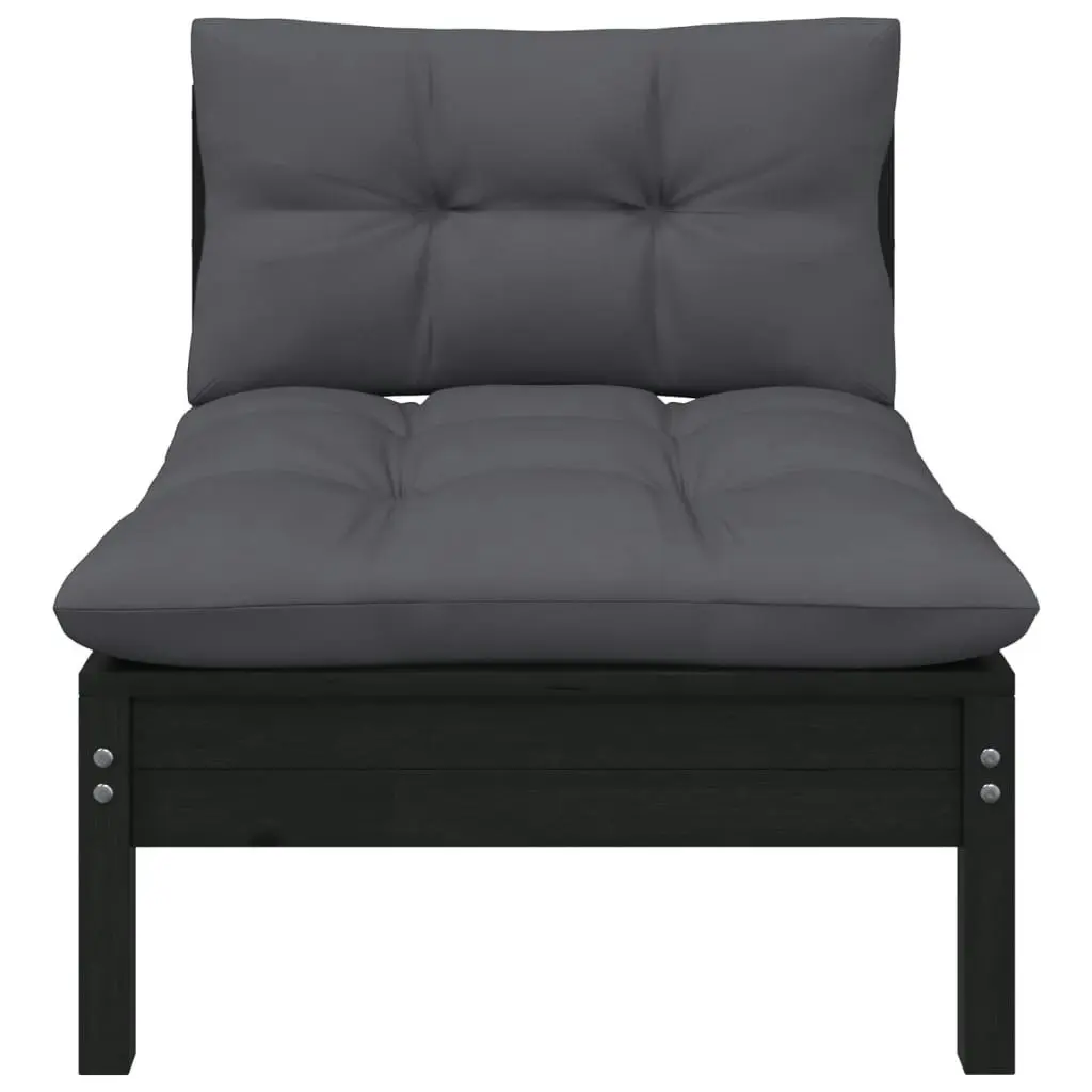 2-Seater Garden Sofa with Cushions Black Solid Pinewood 806656