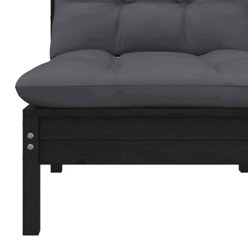 2-Seater Garden Sofa with Cushions Black Solid Pinewood 806656