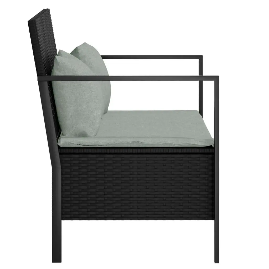 2-Seater Garden Bench with Cushions Black Poly Rattan 364112