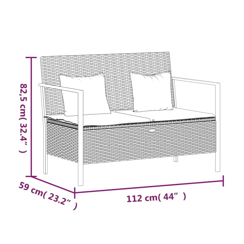 2-Seater Garden Bench with Cushions Black Poly Rattan 364112