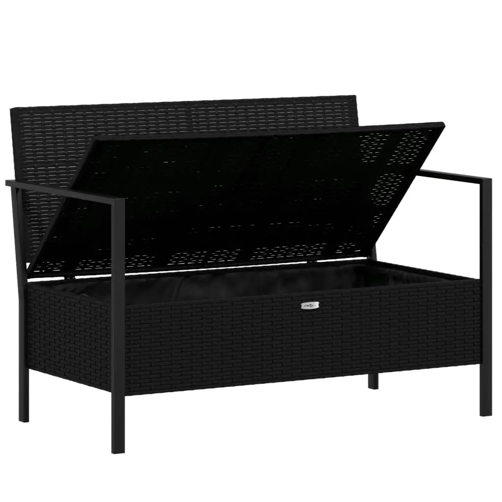 2-Seater Garden Bench with Cushions Black Poly Rattan 364112