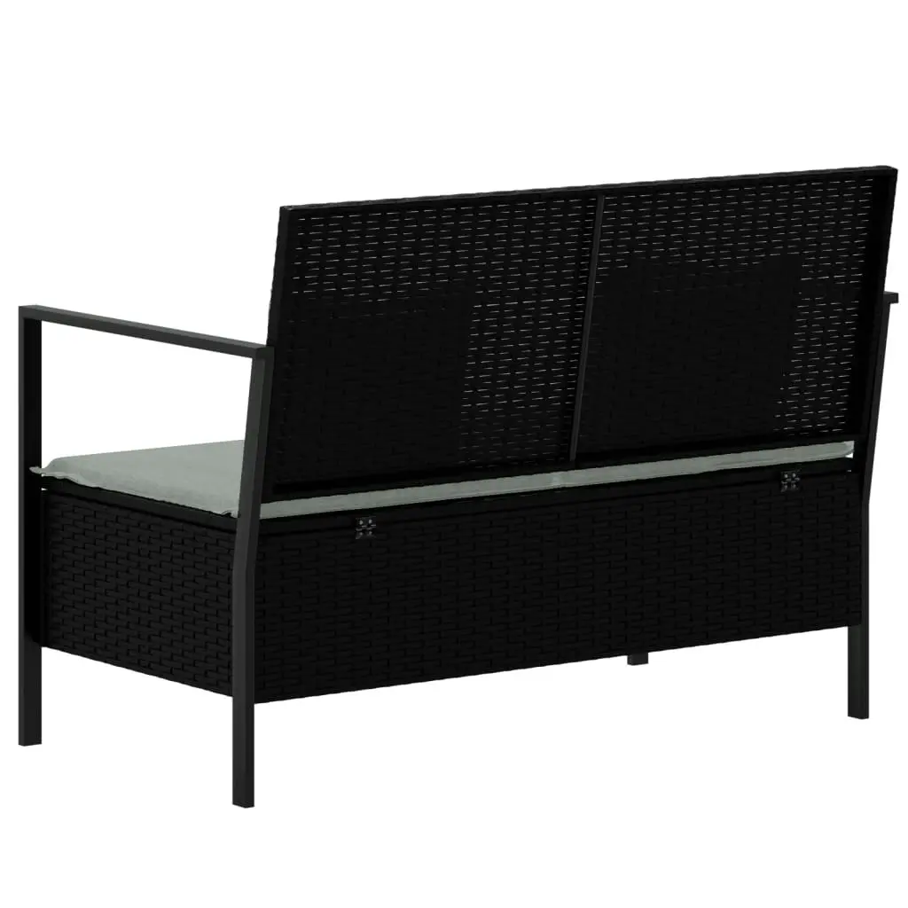 2-Seater Garden Bench with Cushions Black Poly Rattan 364112