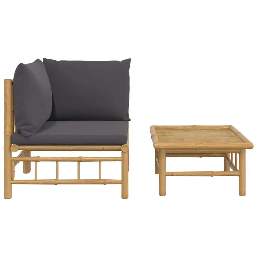 2 Piece Garden Lounge Set with Dark Grey Cushions Bamboo 362307