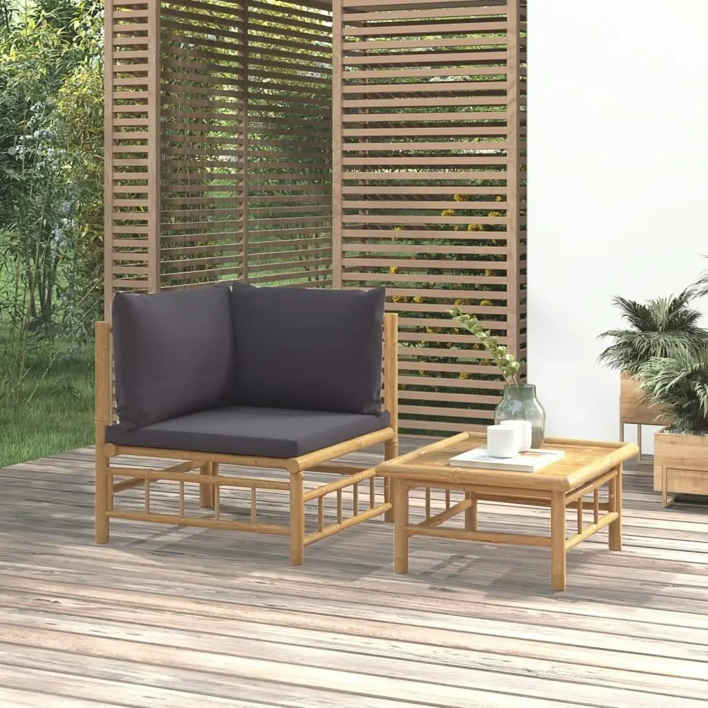 2 Piece Garden Lounge Set with Dark Grey Cushions Bamboo 362307