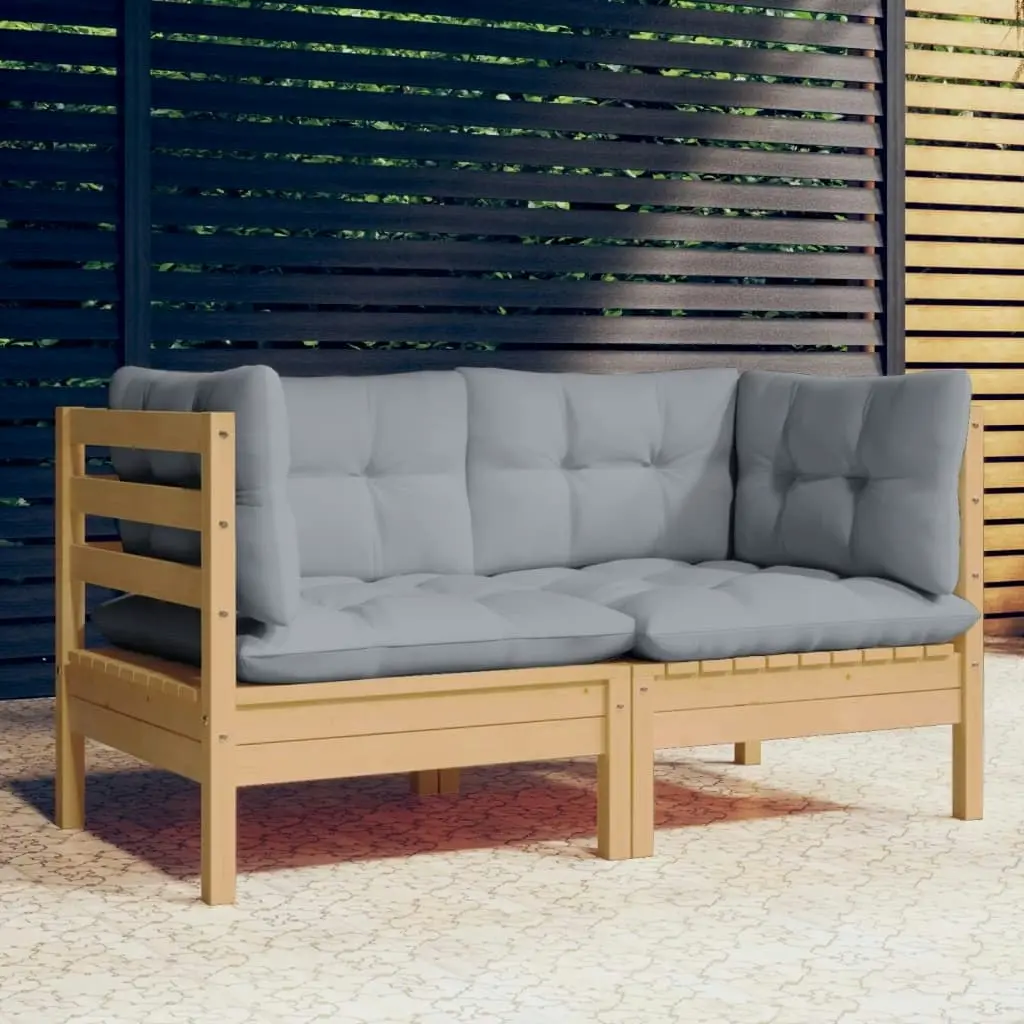 2-Seater Garden Sofa with Grey Cushions Solid Wood Pine 3096009