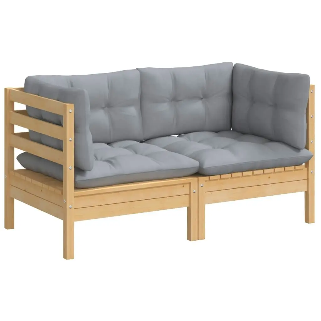 2-Seater Garden Sofa with Grey Cushions Solid Wood Pine 3096009