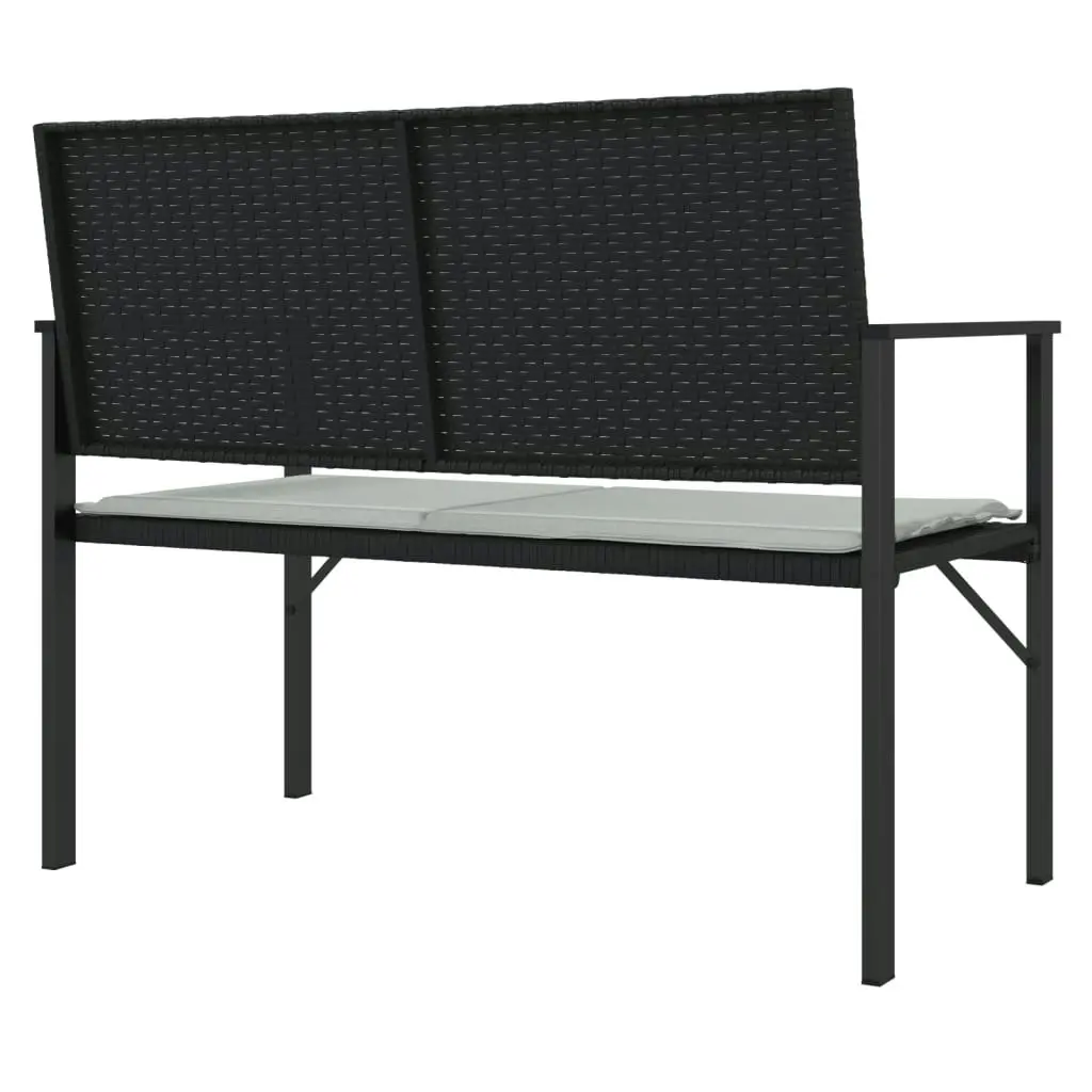 2-Seater Garden Bench with Cushion Black Poly Rattan 364119