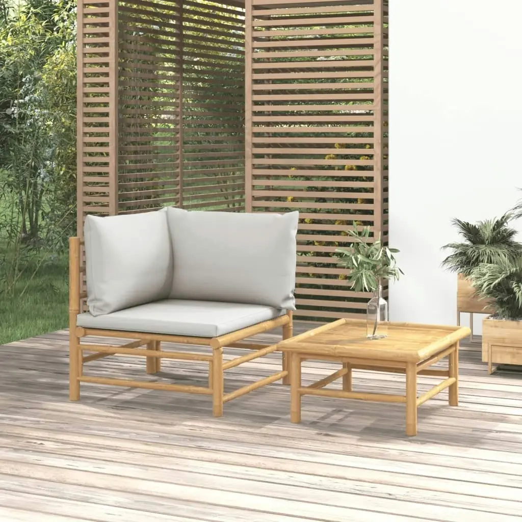 2 Piece Garden Lounge Set with Light Grey Cushions Bamboo 362277