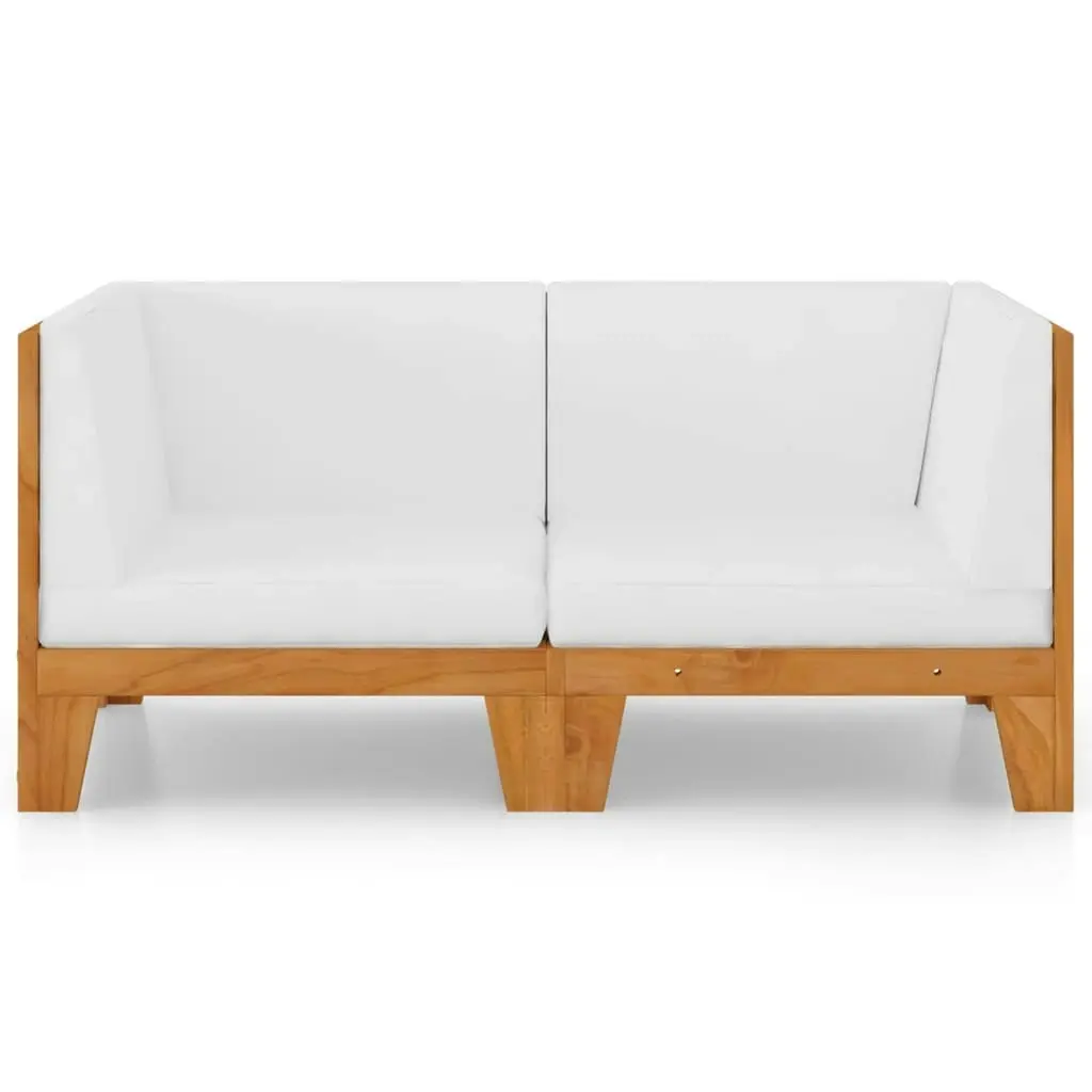 2-Seater Sofa with Cream White Cushions Solid Acacia Wood 3058112