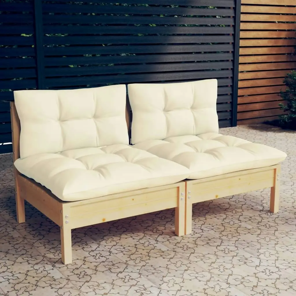 2-Seater Garden Sofa with Cream Cushions Solid Wood Pine 3095992