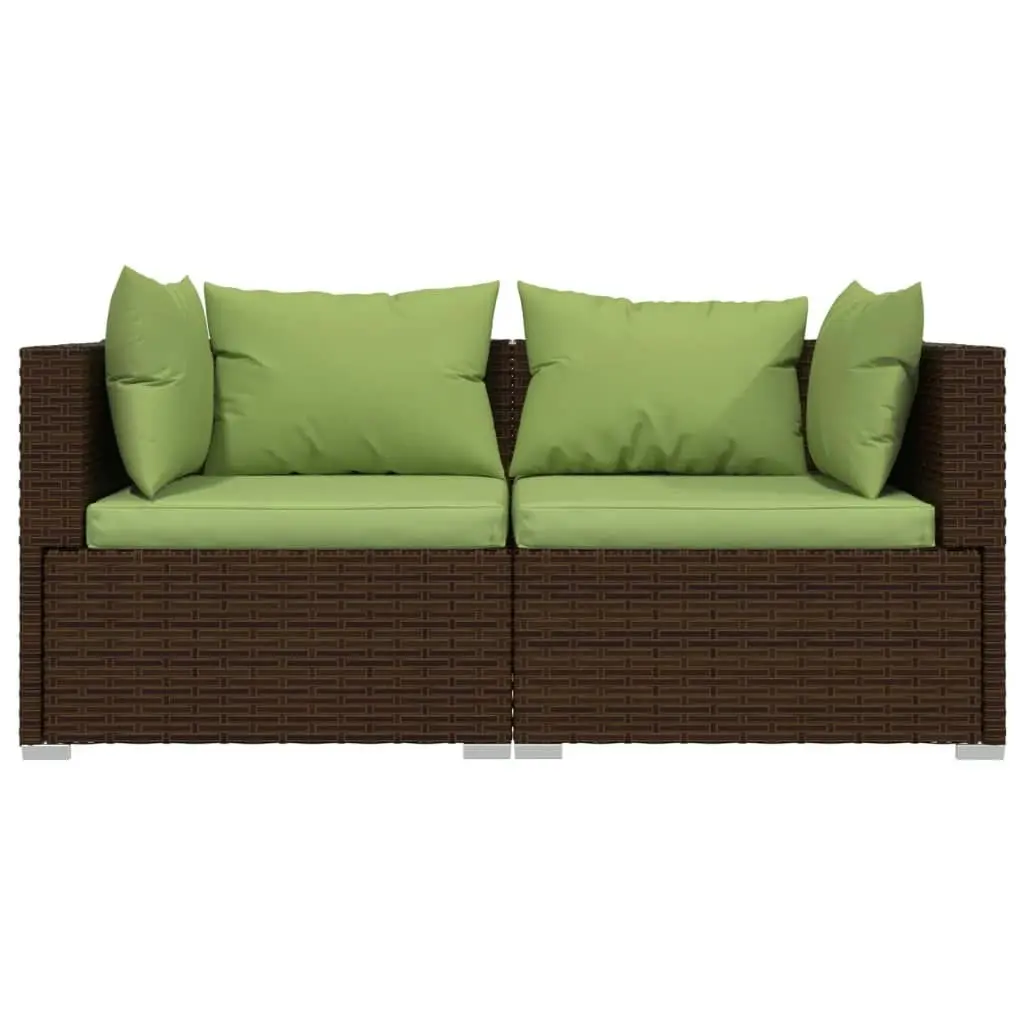 2-Seater Sofa with Cushions Brown Poly Rattan 317553