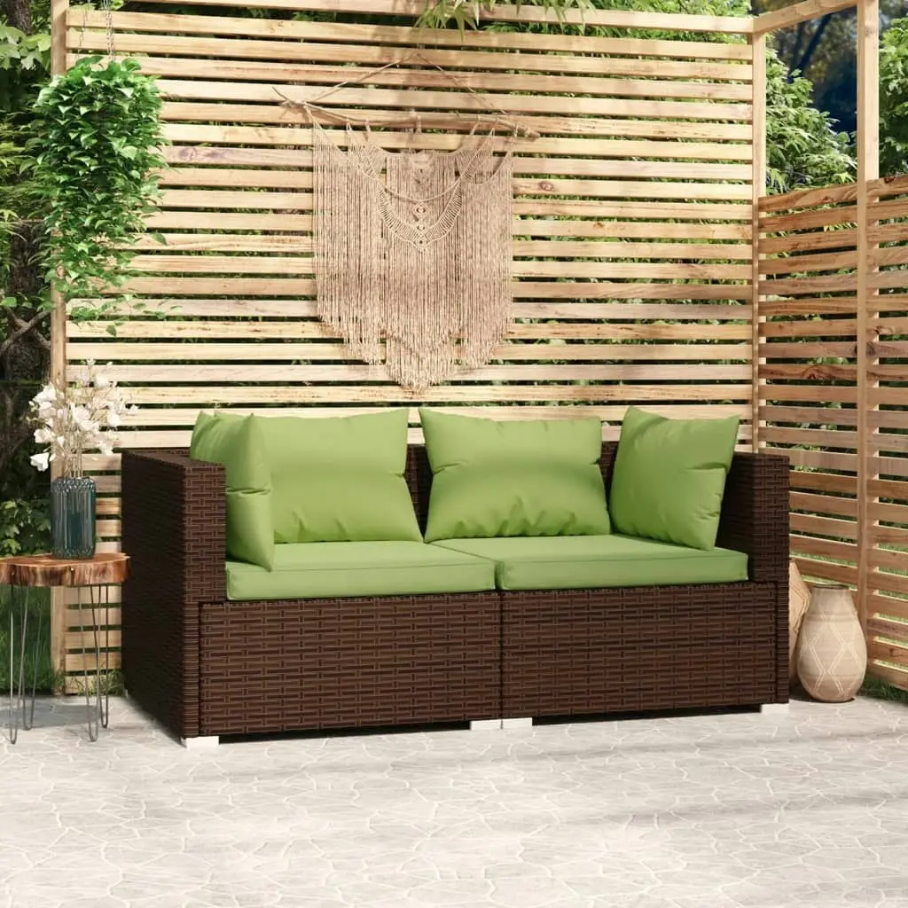 2-Seater Sofa with Cushions Brown Poly Rattan 317553