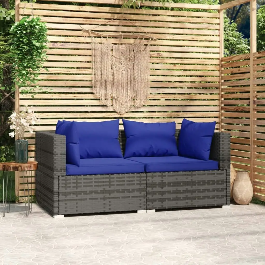 2-Seater Sofa with Cushions Grey Poly Rattan 317564