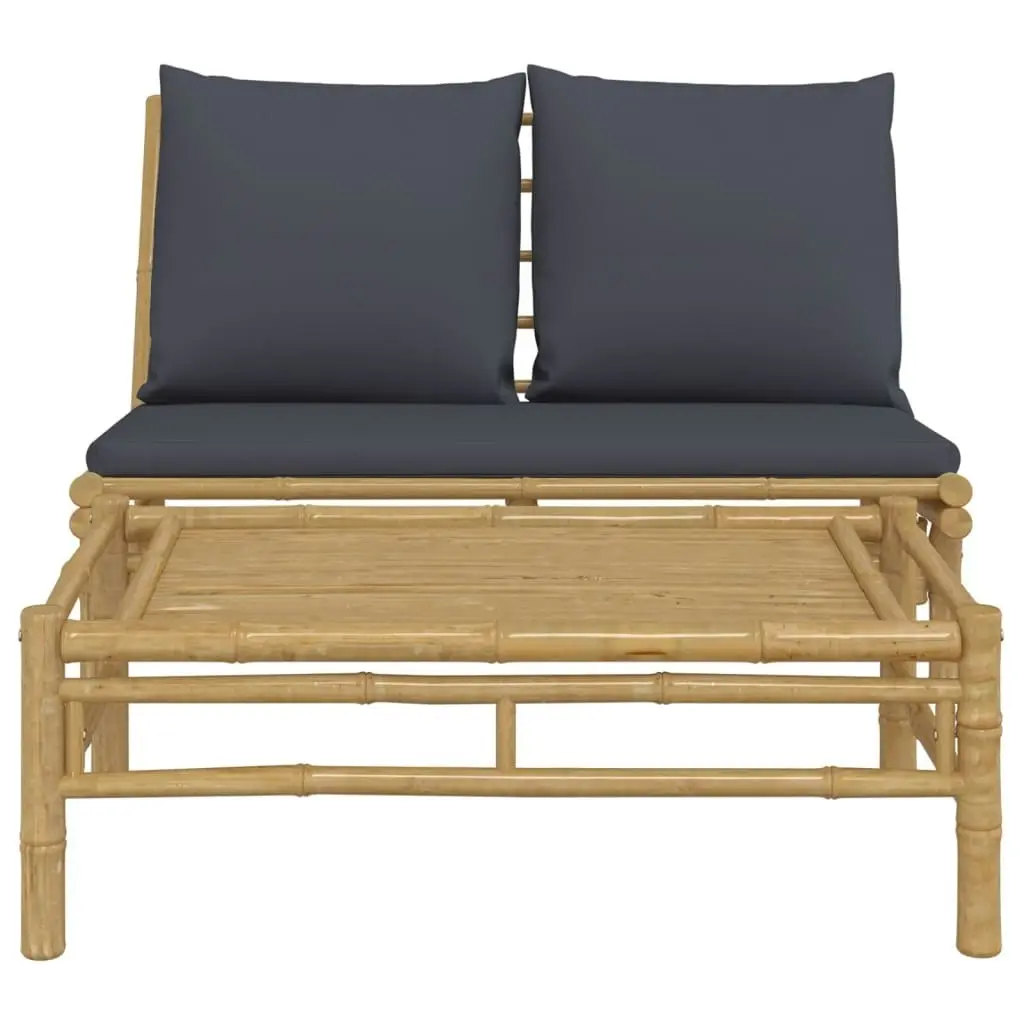 2 Piece Garden Lounge Set with Dark Grey Cushions Bamboo 363458