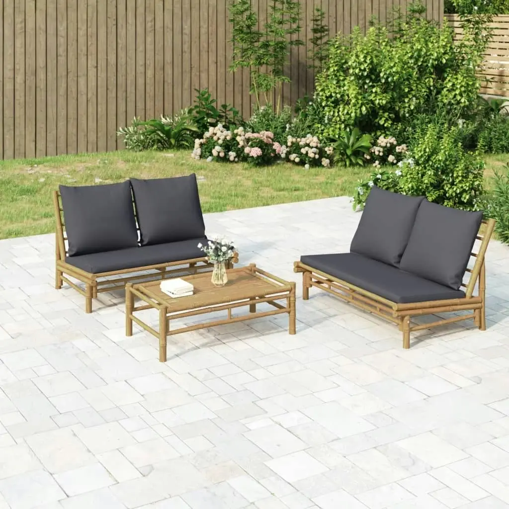 2 Piece Garden Lounge Set with Dark Grey Cushions Bamboo 363458