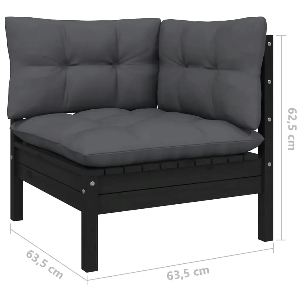 3 Piece Garden Lounge Set with Cushions Black Solid Pinewood 806680