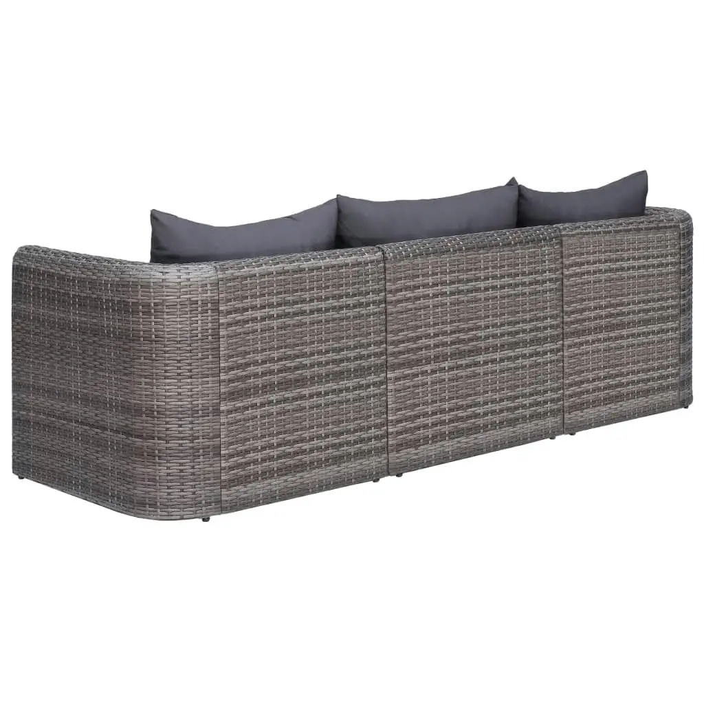 3 Piece Garden Sofa Set with Cushions Grey Poly Rattan 44163