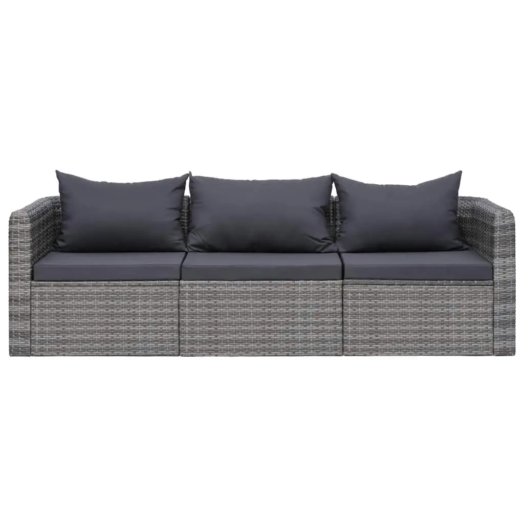 3 Piece Garden Sofa Set with Cushions Grey Poly Rattan 44163