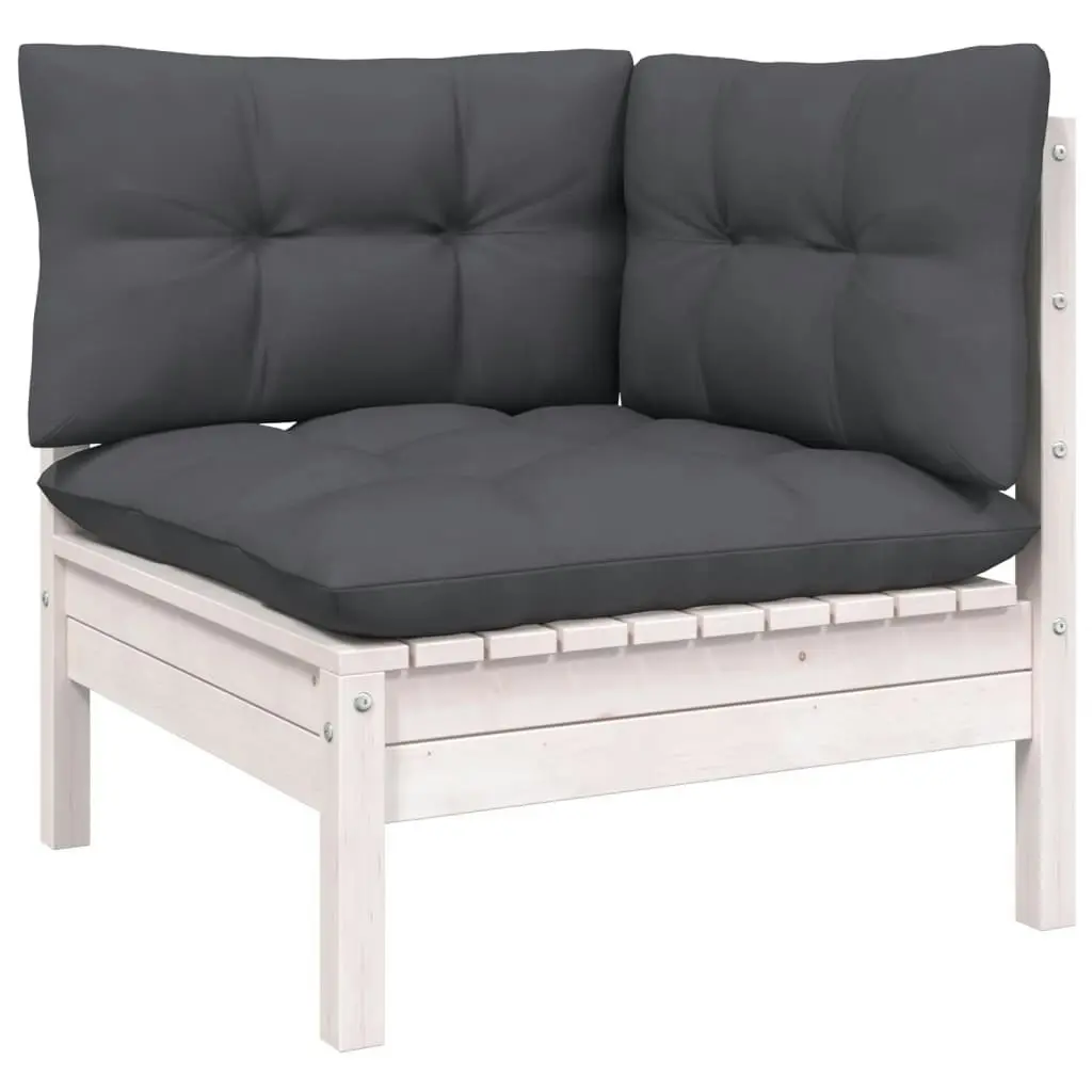 3 Piece Garden Lounge Set with Cushions White Solid Pinewood 806677