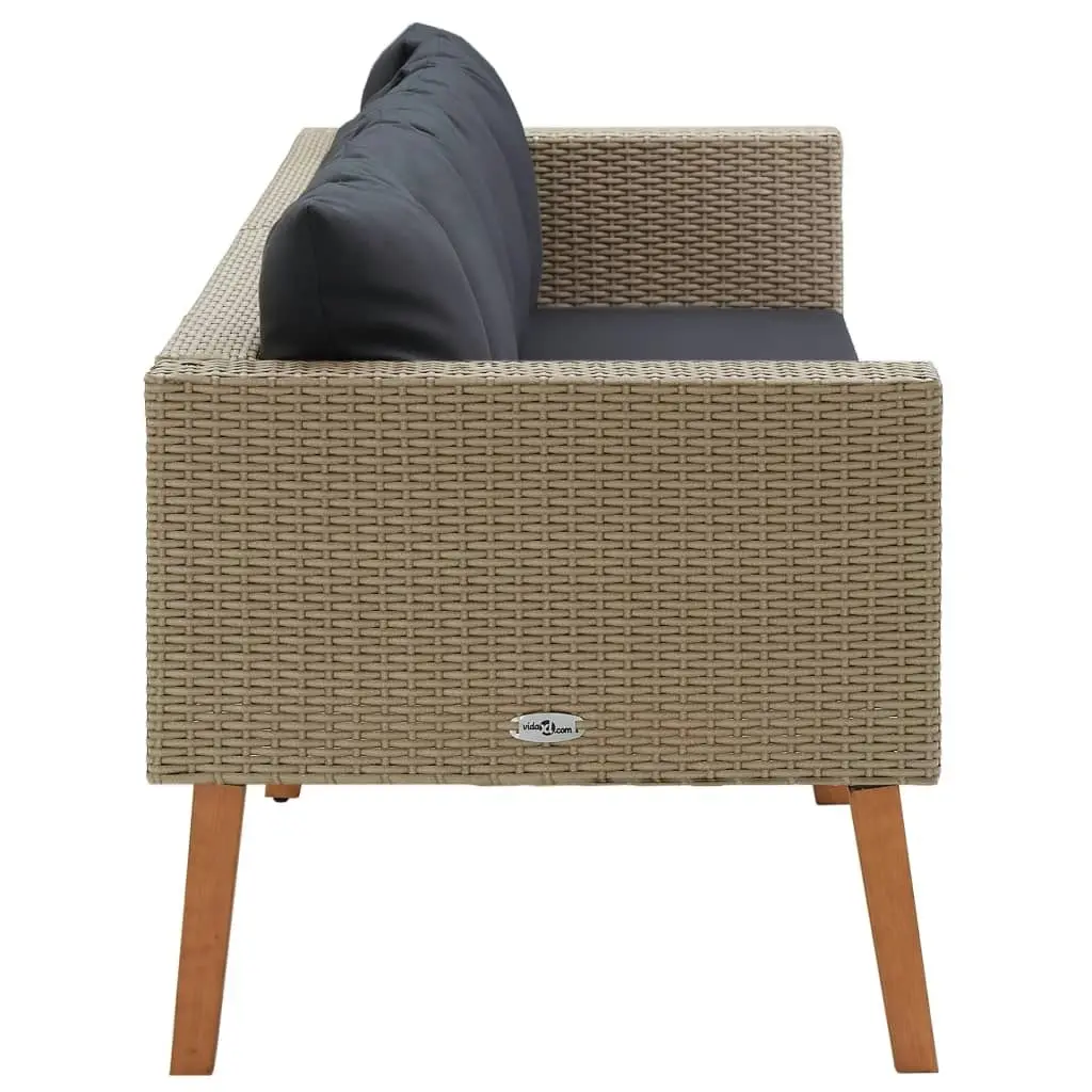 3-Seater Garden Sofa with Cushions Poly Rattan Beige 310213