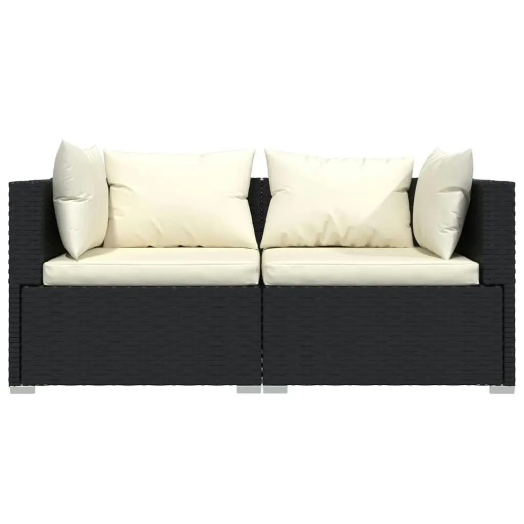 3 Piece Garden Lounge Set with Cushions Black Poly Rattan 317494