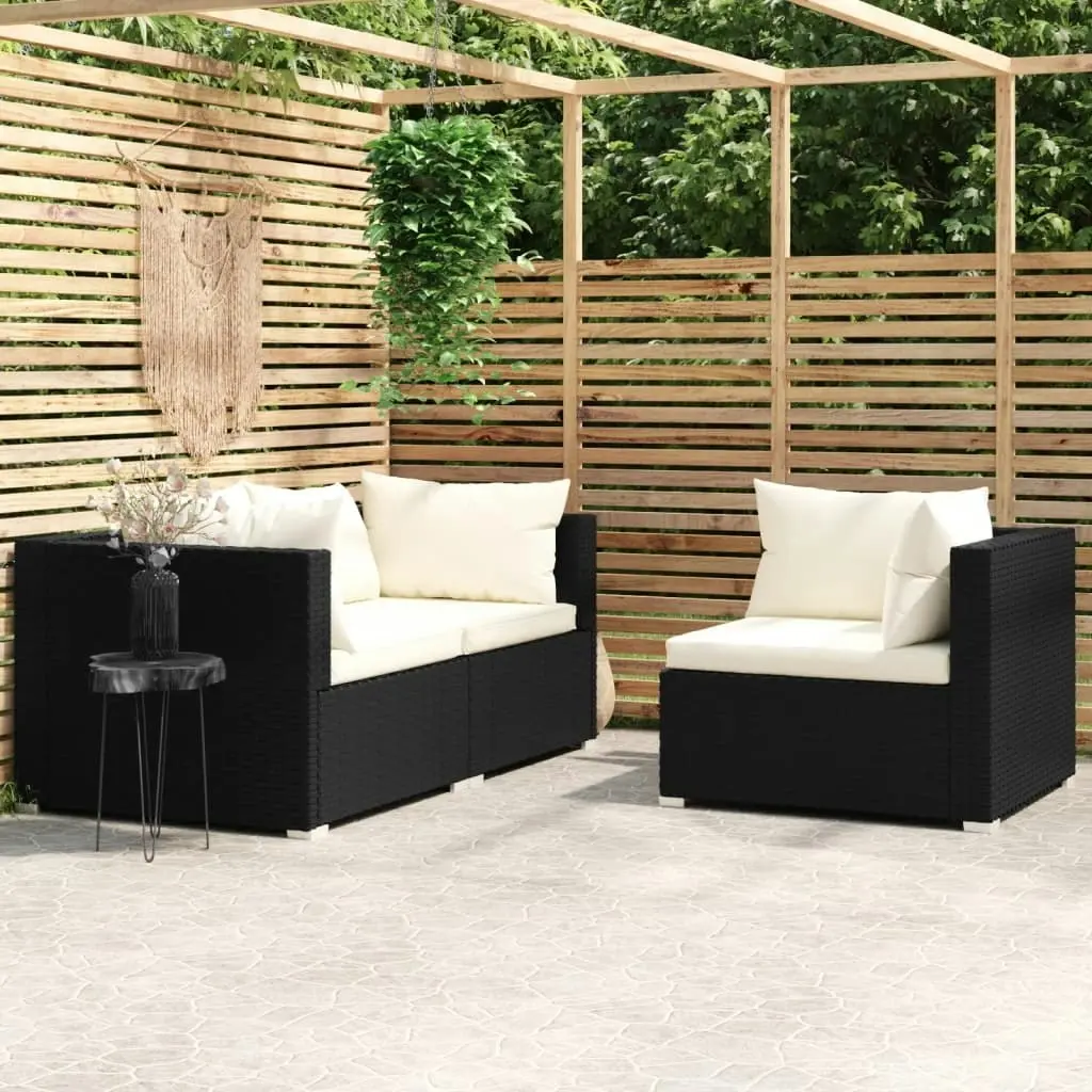 3 Piece Garden Lounge Set with Cushions Black Poly Rattan 317494