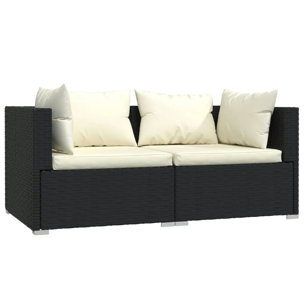 3 Piece Garden Lounge Set with Cushions Black Poly Rattan 317494