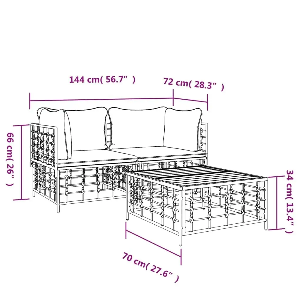 3 Piece Garden Lounge Set with Cushions Anthracite Poly Rattan 3186693