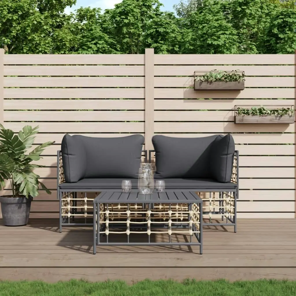 3 Piece Garden Lounge Set with Cushions Anthracite Poly Rattan 3186693