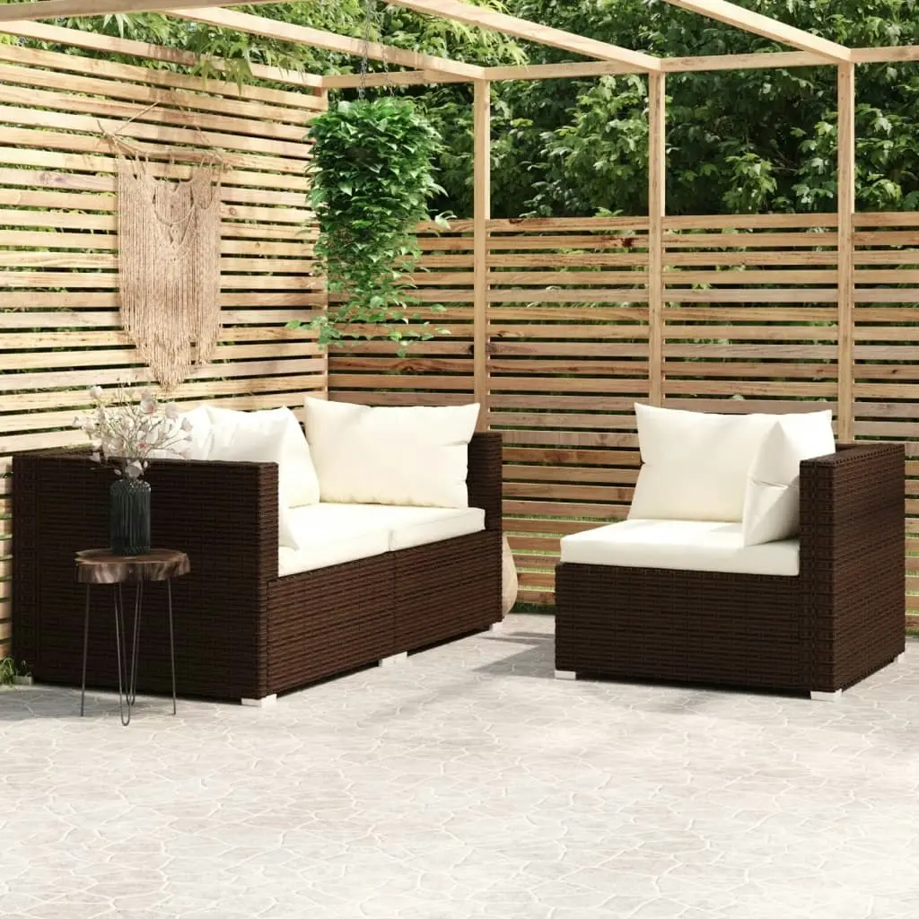 3 Piece Garden Lounge Set with Cushions Brown Poly Rattan 317505