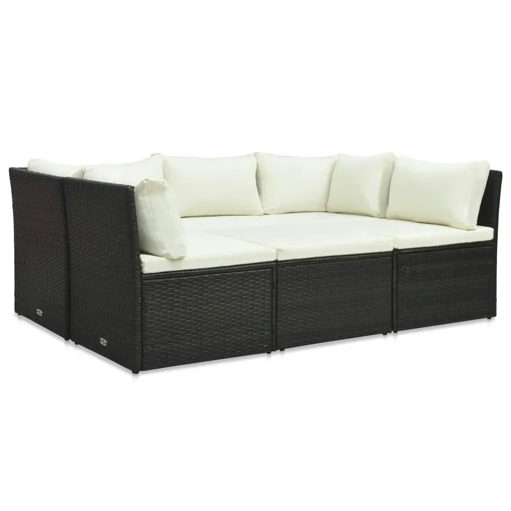 4 Piece Garden Lounge Set with Cushions Poly Rattan Brown 47810