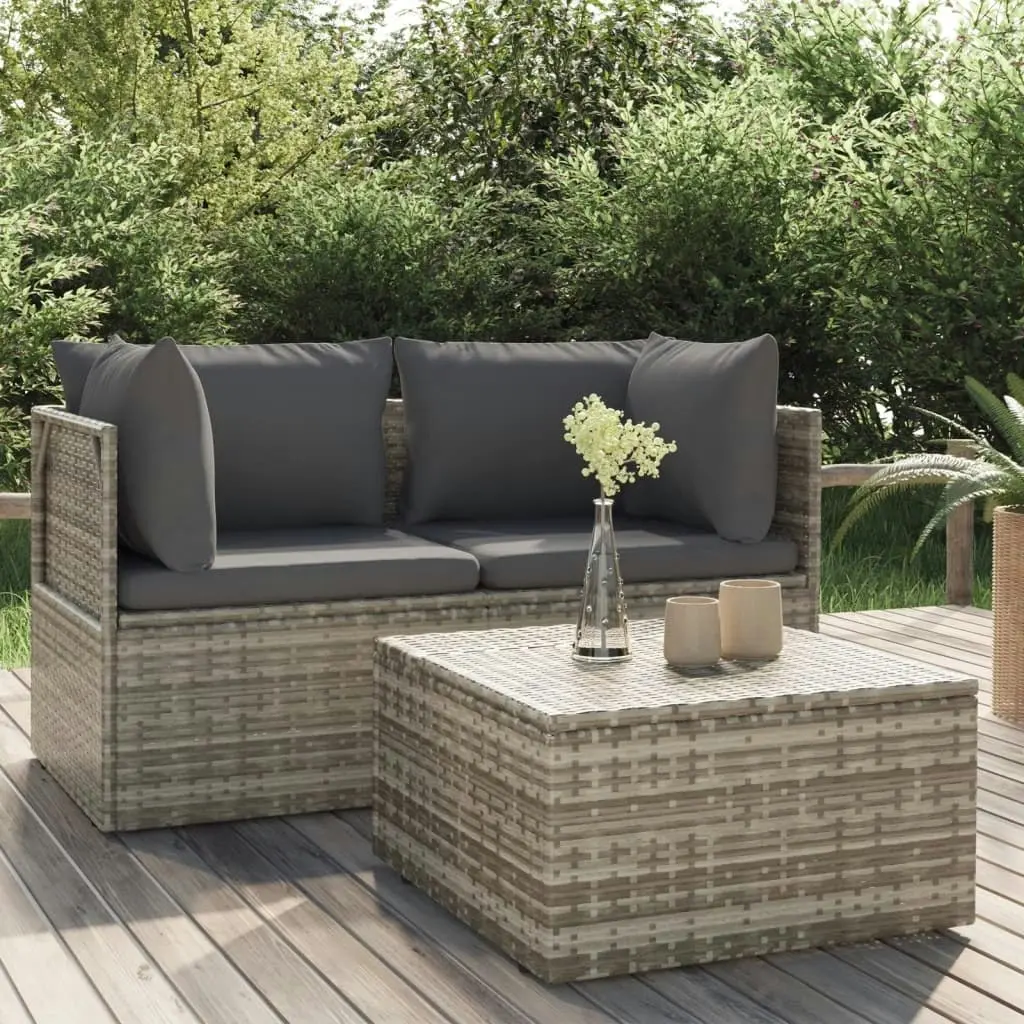 3 Piece Garden Lounge Set with Cushions Grey Poly Rattan 318675