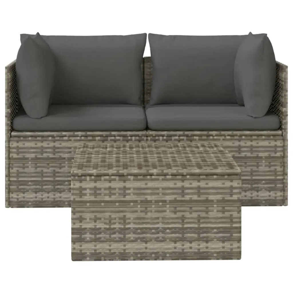 3 Piece Garden Lounge Set with Cushions Grey Poly Rattan 318675