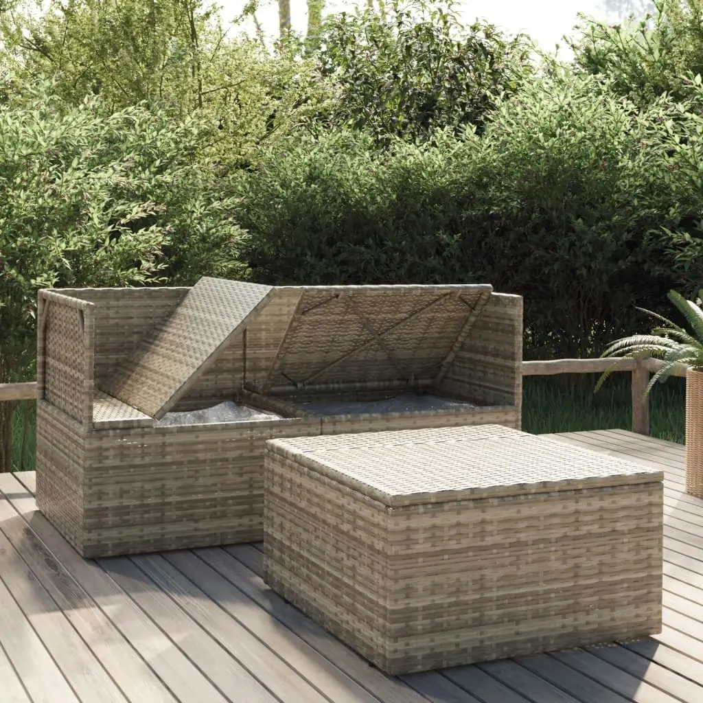 3 Piece Garden Lounge Set with Cushions Grey Poly Rattan 318675