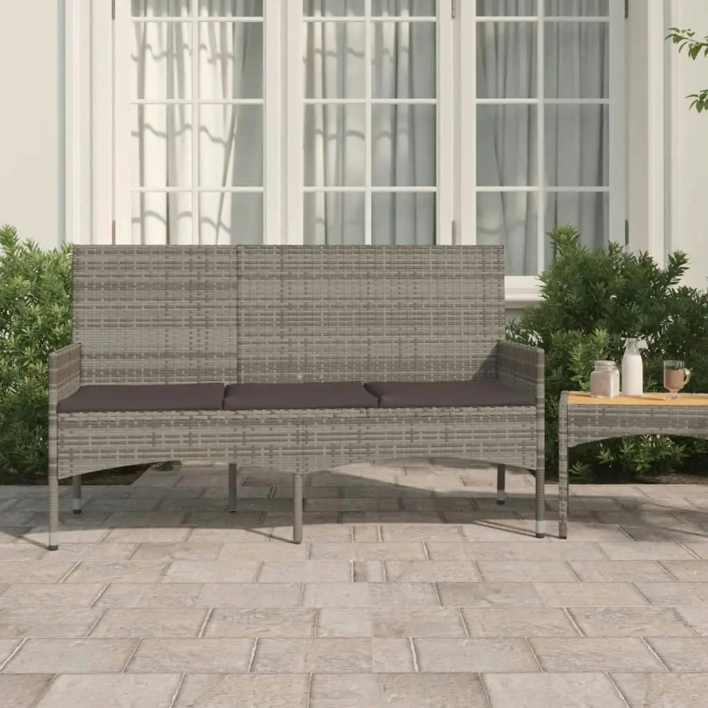 3-Seater Garden Bench with Cushions Grey Poly Rattan 319493