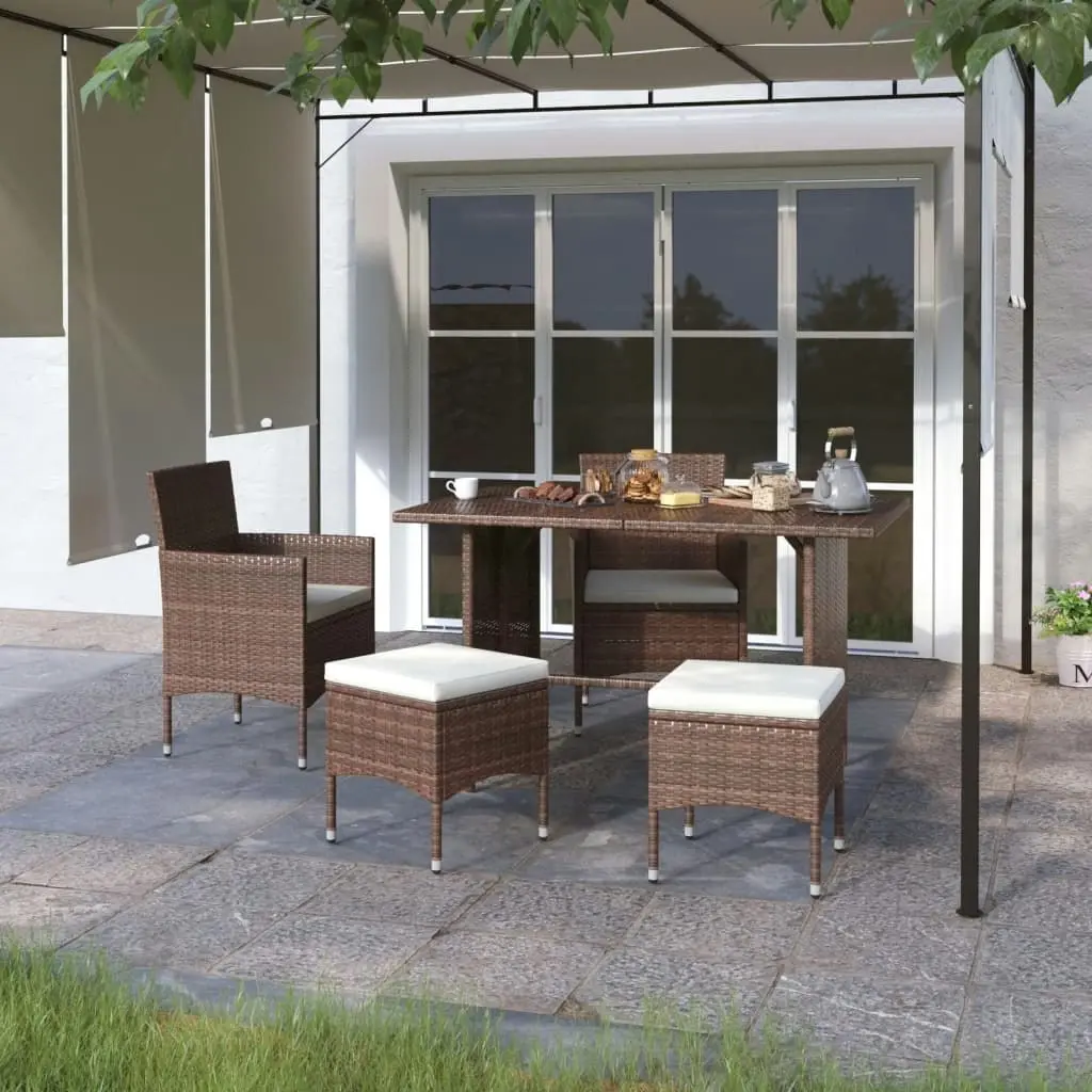 4 Piece Garden Chair and Stool Set Poly Rattan Brown 310613