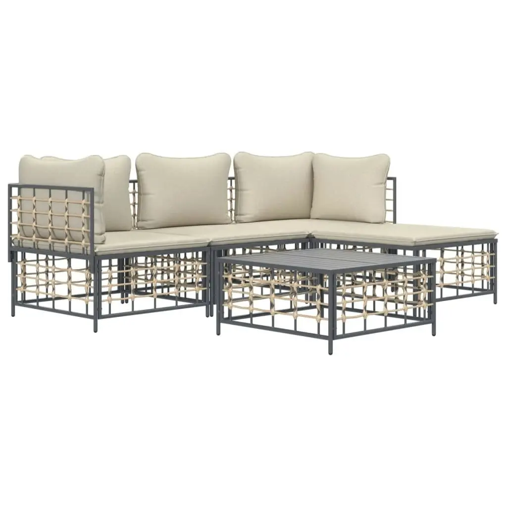 4 Piece Garden Lounge Set with Cushions Anthracite Poly Rattan 3186740