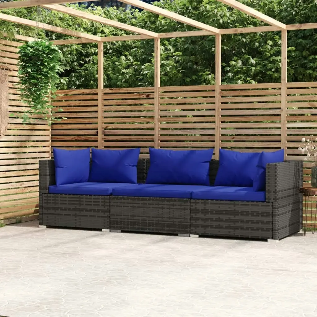 3-Seater Sofa with Cushions Grey Poly Rattan 317566