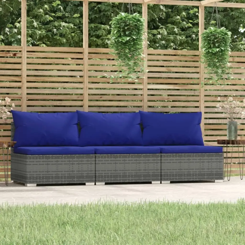 3-Seater Sofa with Cushions Grey Poly Rattan 317572