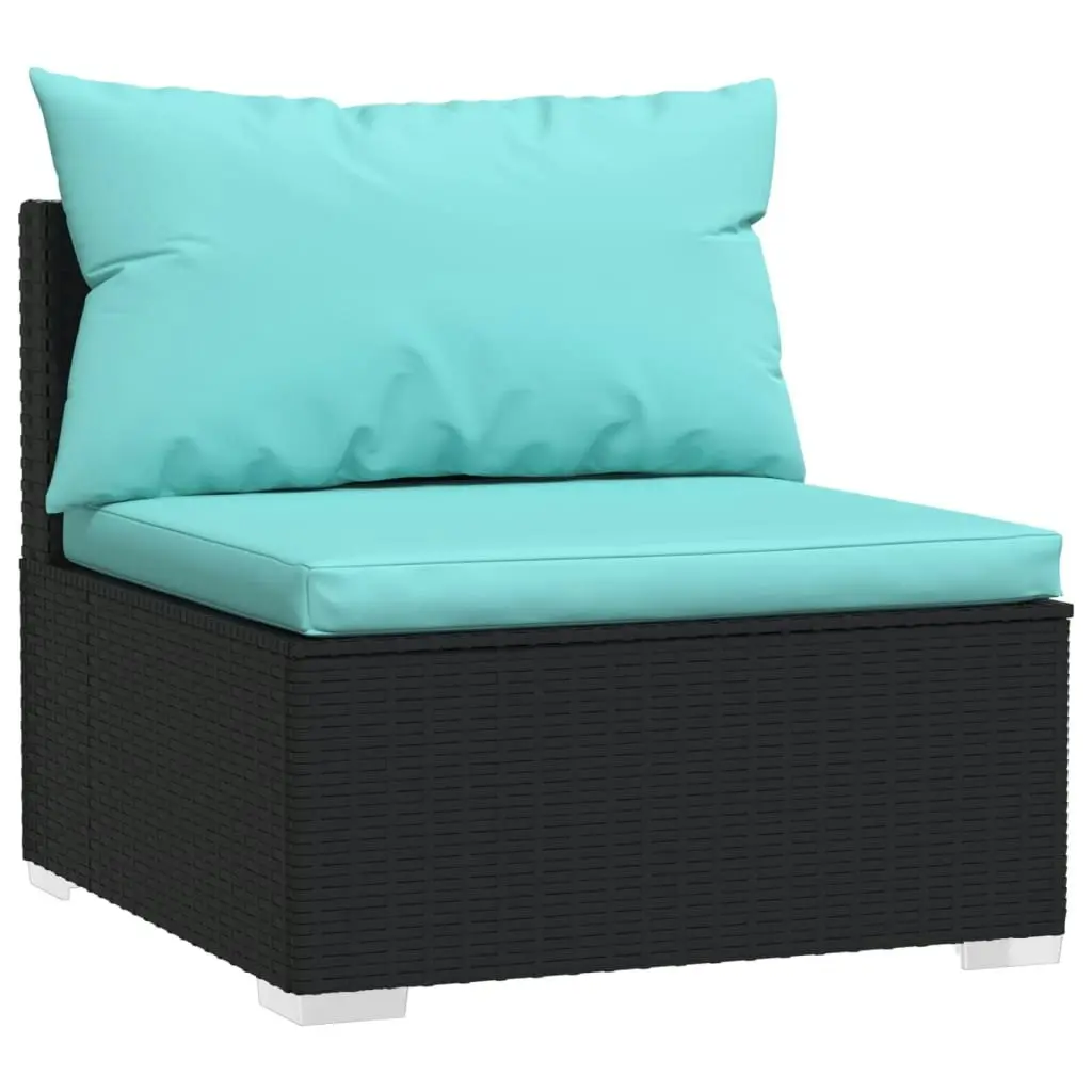 3-Seater Sofa with Cushions Black Poly Rattan 317539