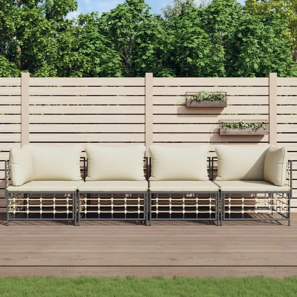 4 Piece Garden Lounge Set with Cushions Anthracite Poly Rattan 3186698