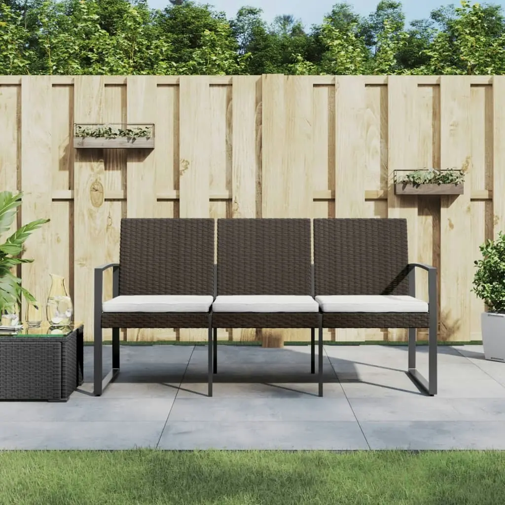 3-Seater Garden Bench with Cushions Brown PP Rattan 360213