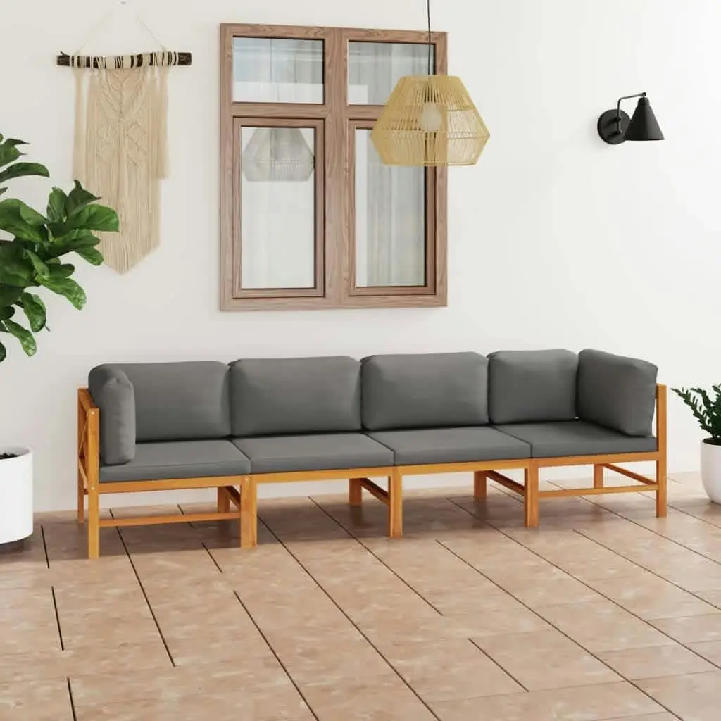 4-Seater Garden Sofa with Grey Cushions Solid Teak Wood 3087211