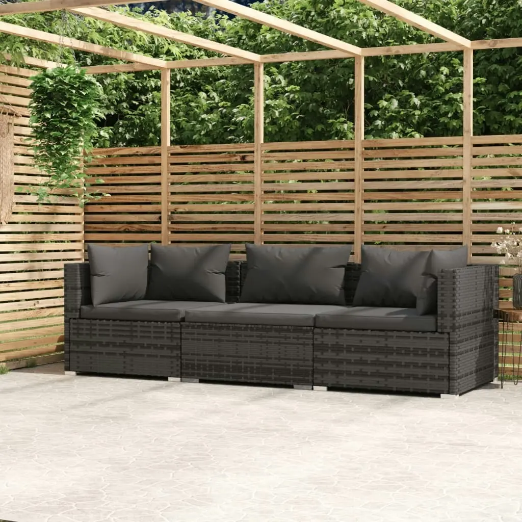 3-Seater Sofa with Cushions Grey Poly Rattan 317511