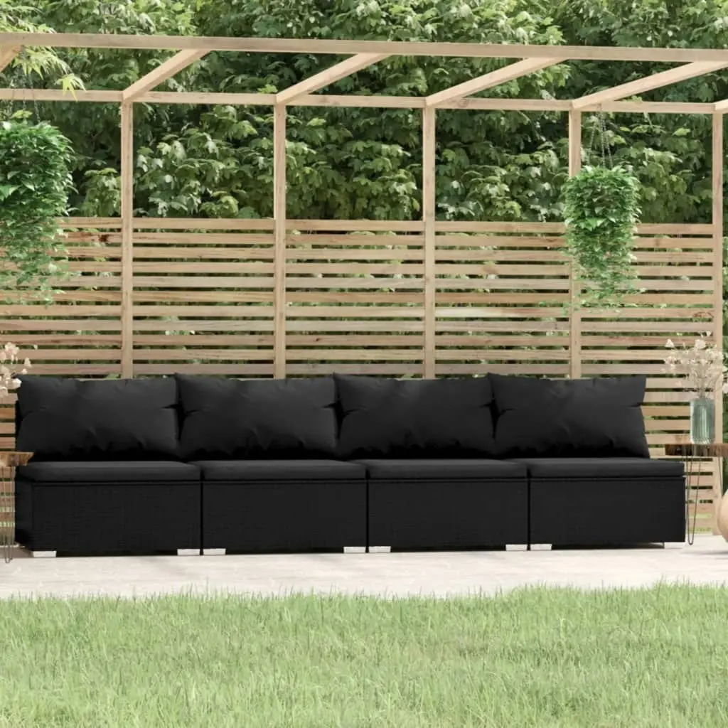 4-Seater Sofa with Cushions Black Poly Rattan 317530