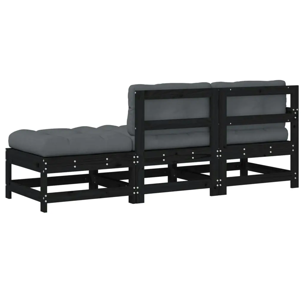 3 Piece Garden Lounge Set with Cushions Black Solid Wood 825601