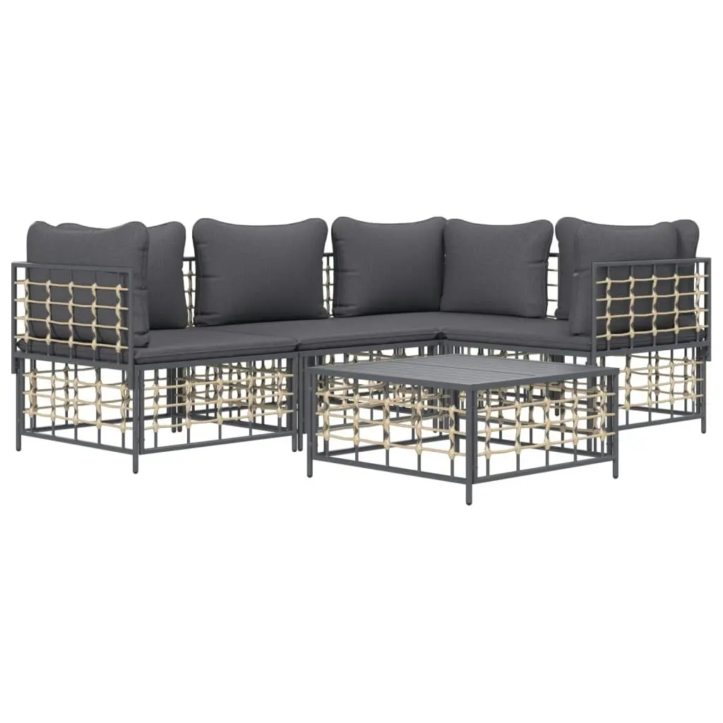 5 Piece Garden Lounge Set with Cushions Anthracite Poly Rattan 3186749